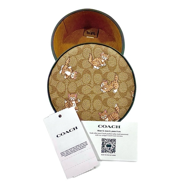 Coach Other - COACH Trinket BoxIn Signature Canvas With Dancing Kitten Print Gold/ Khaki Multi